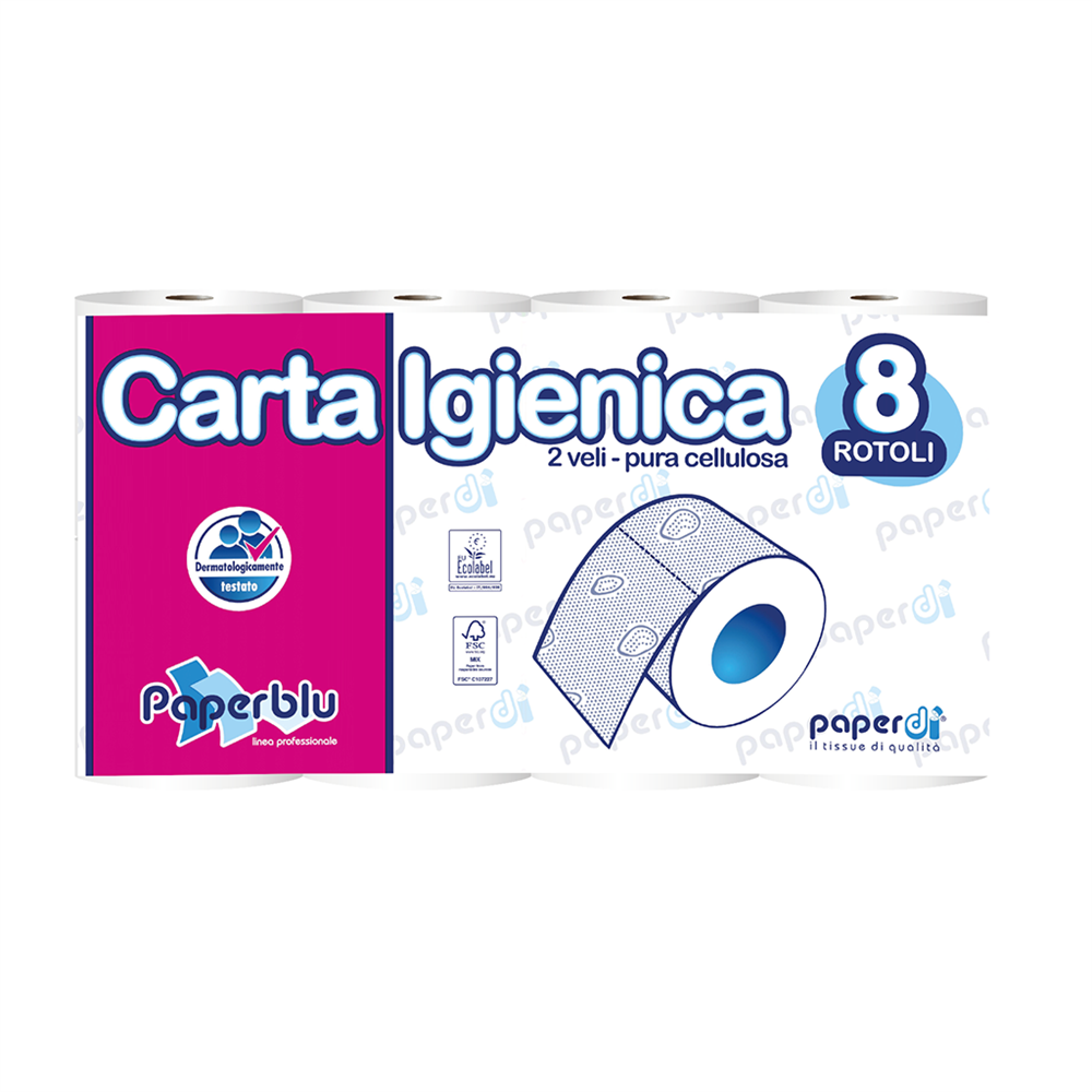 Toalettpapír 2 rétegű kistekercses 100% cellulóz 150 lap/tekercs 8 tekercs/csomag Paperblu Carta Igienica_Paperdi kép