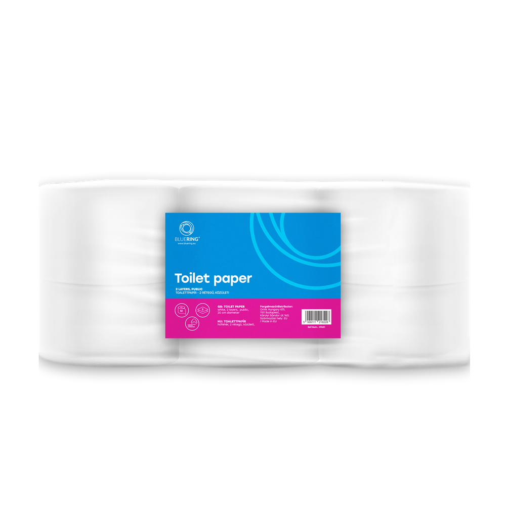 Toalettpapír 2 rétegű közületi átmérő: 19 cm 100 % cellulóz 180 m/tekercs 12 tekercs/csomag_Bluering®_hófehér kép