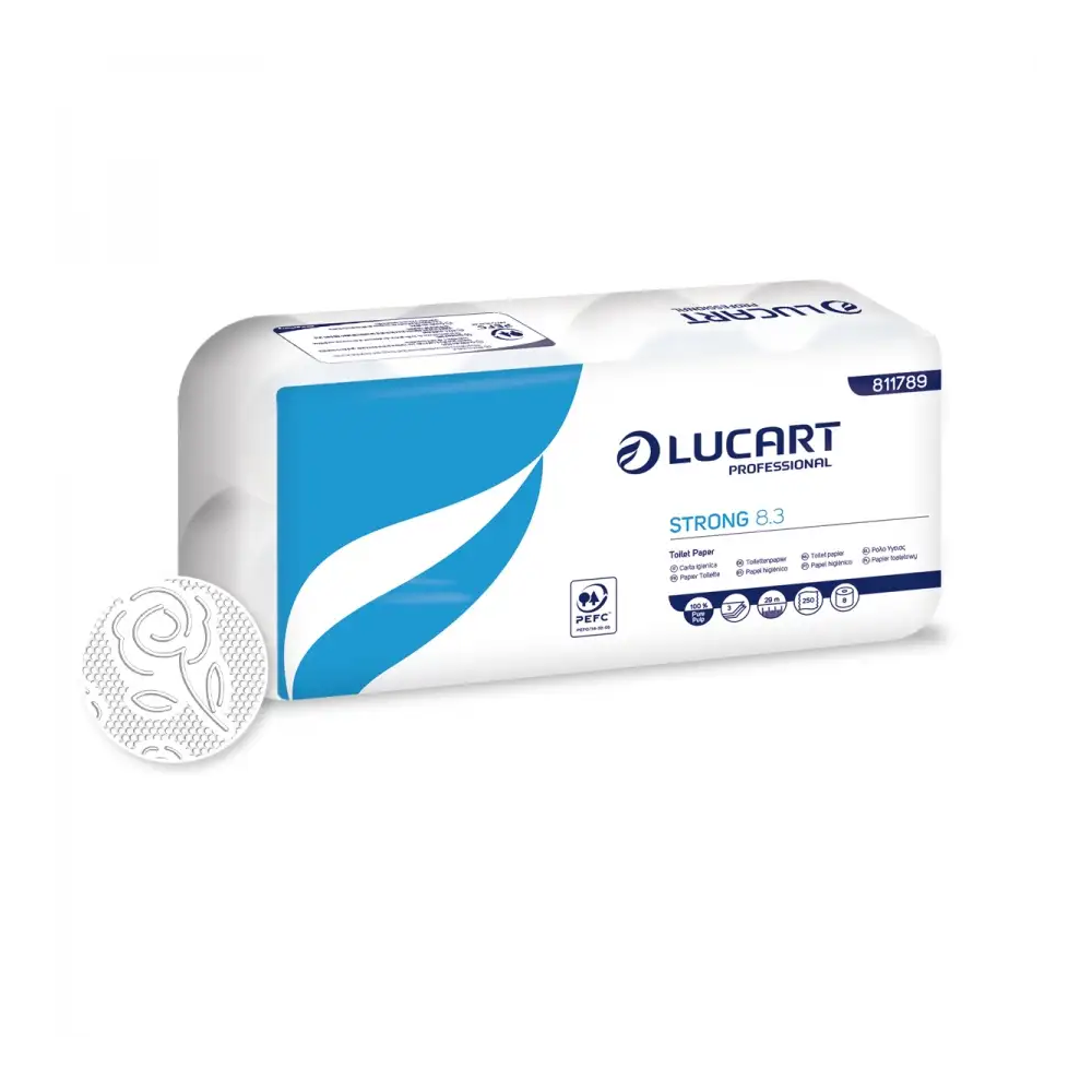 Toalettpapír 3 rétegű 250 lap/tekercs cellulóz 8 tekercs/csomag 8.3 Strong Lucart_811789P hófehér kép