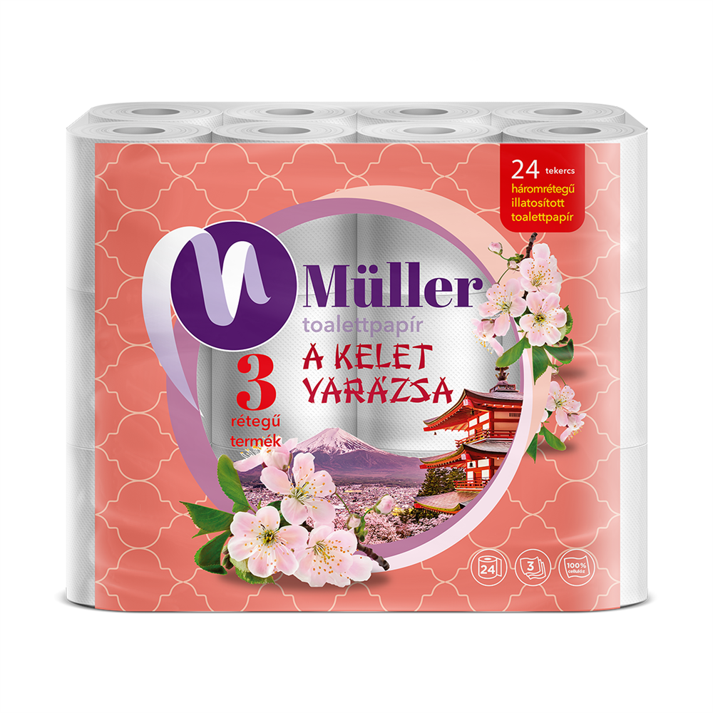 Toalettpapír 3 rétegű kistekercses 100% cellulóz 24 tekercs/csomag Kelet Varázsa Müller fehér kép