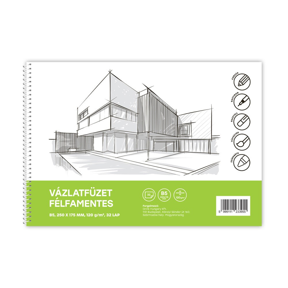 Vázlatfüzet FÉLFAMENTES B/5 32 lap 120gr. Bluering kép