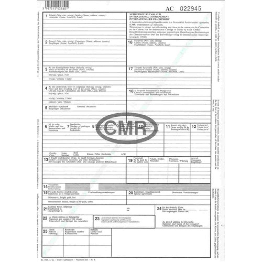 CMR nemzetközi fuvarlevél A4, 6lapos garnitúra B.CMR/6 kép