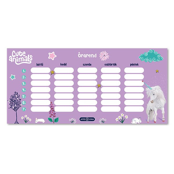 Órarend ARS UNA egylapos kétoldalas Cute Animals-Unicorn kép