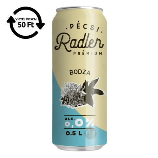 Alkoholmentes sör PÉCSI RADLER bodza 0,0% 500 ml DRS kép
