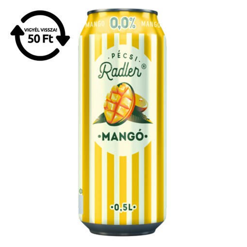 Alkoholmentes sör PÉCSI RADLER mangó 0,0% 500 ml DRS kép