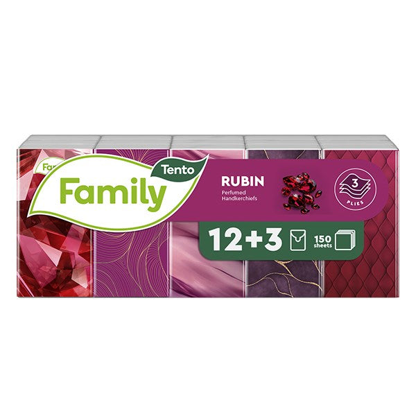 Papírzsebkendő TENTO Family rubin illatos 3 rétegű 15x10 darabos kép
