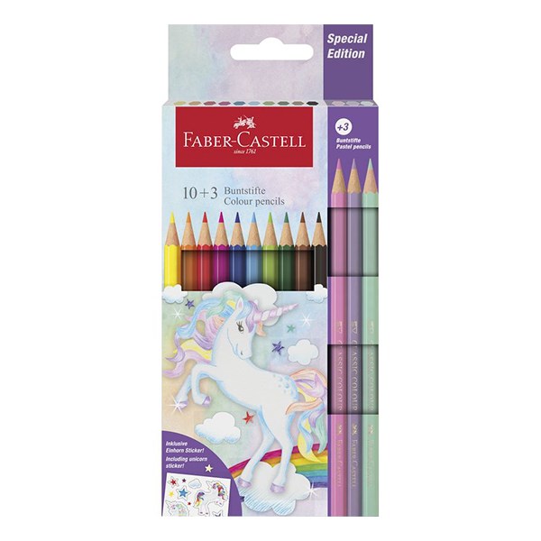 Színes ceruza FABER-CASTELL kastélyos Unikornis matricával 10 darabos + 3 darab pasztell színes ceruzával kép