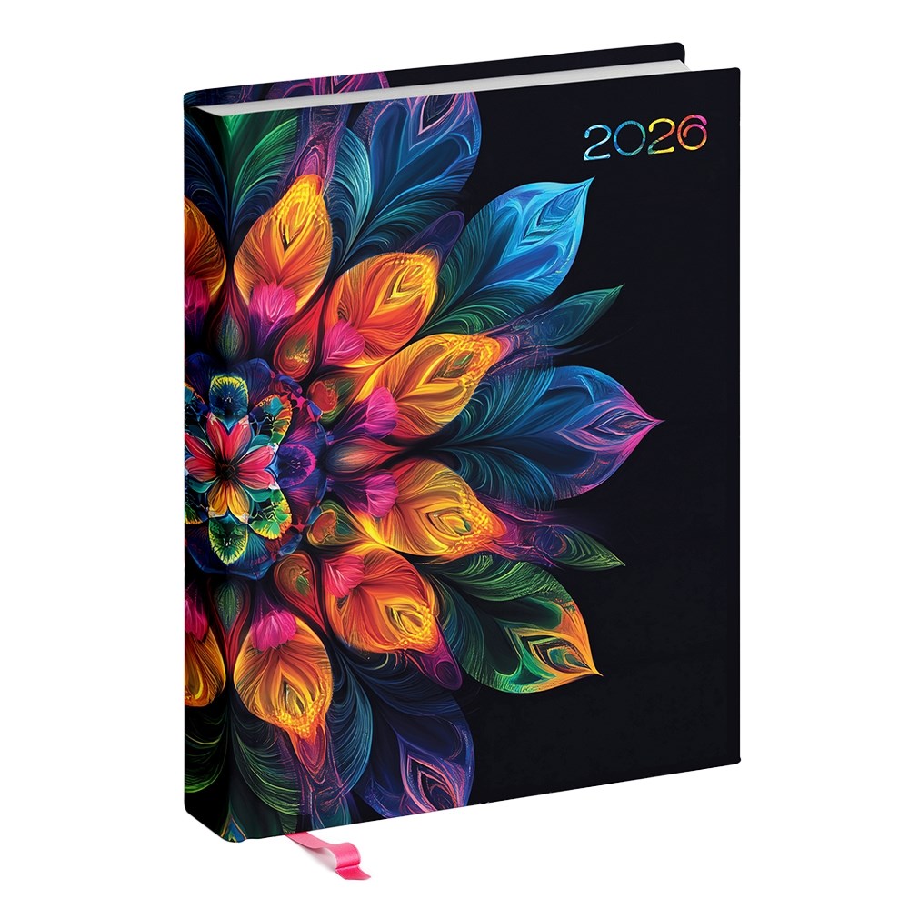Határidőnapló REALSYSTEM Librobello "Hölgyeknek" B/6 napi fehér lapos 3D lakk+ élfestés Mandala 2026. kép