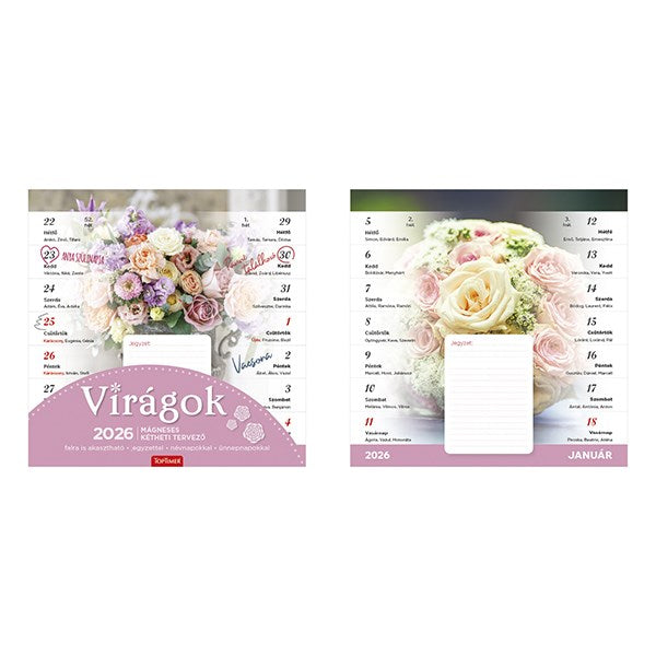 Falinaptár mágneses TOPTIMER T090 220x220mm Virágok 2026. kép