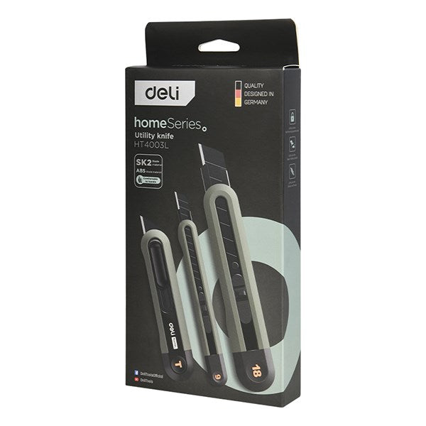 Univerzális vágókés DELI műanyag test különböző méret zöld 3 darabos kép