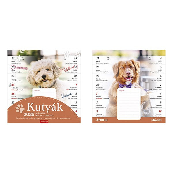 Falinaptár mágneses TOPTIMER T090 220x220mm Kutyák 2026. kép