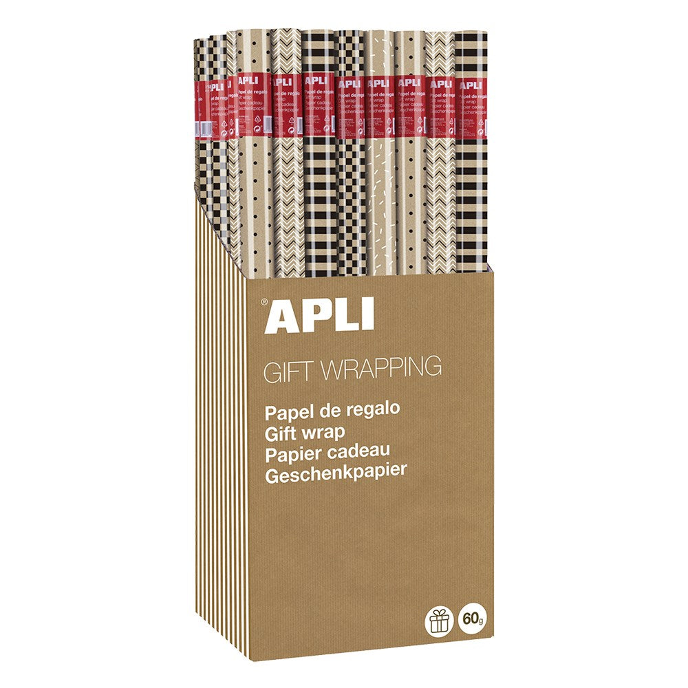 Díszcsomagoló APLI Kraft Black & White II tekercses 70x200 cm 55 tekercs/doboz vegyes mintákkal kép