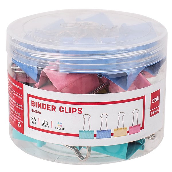 Binder csipesz DELI 32 mm színes 24 darabos kép