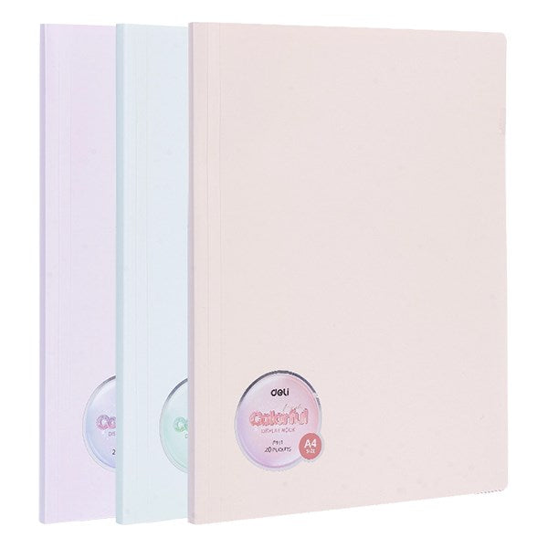 Iratvédő mappa DELI Colorful A/4 60 zsebes PP vegyes pasztell színekben kép