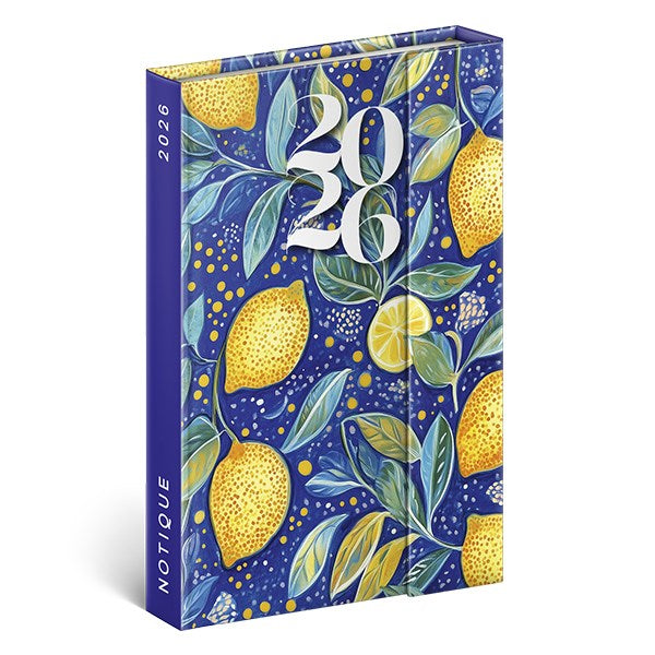 Határidőnapló mágnessel záródó REALSYSTEM 110x160mm heti sárga lapos Lemons 2026. kép