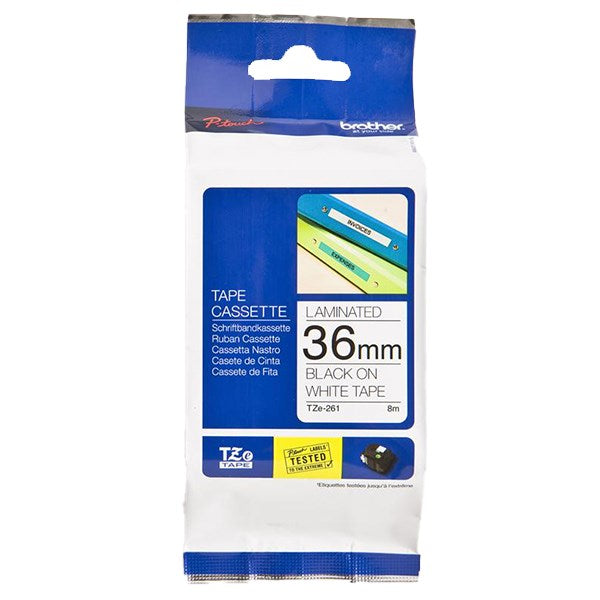 Feliratozó szalag BROTHER TZE-261 36mmx8m laminált fehér alapon fekete írásszín kép