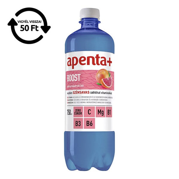 Ásványvíz szénsavas APENTA+ Boost pink grapefruit ízű 0,75L DRS kép