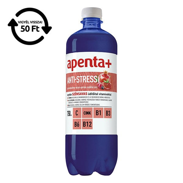 Ásványvíz szénsavas APENTA+ Anti-Stress gránátalma-acai-piros szőlő ízű 0,75L DRS kép
