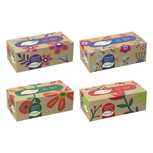 Papírzsebkendő TENTO Familybox 2 rétegű 200 darabos dobozos kép