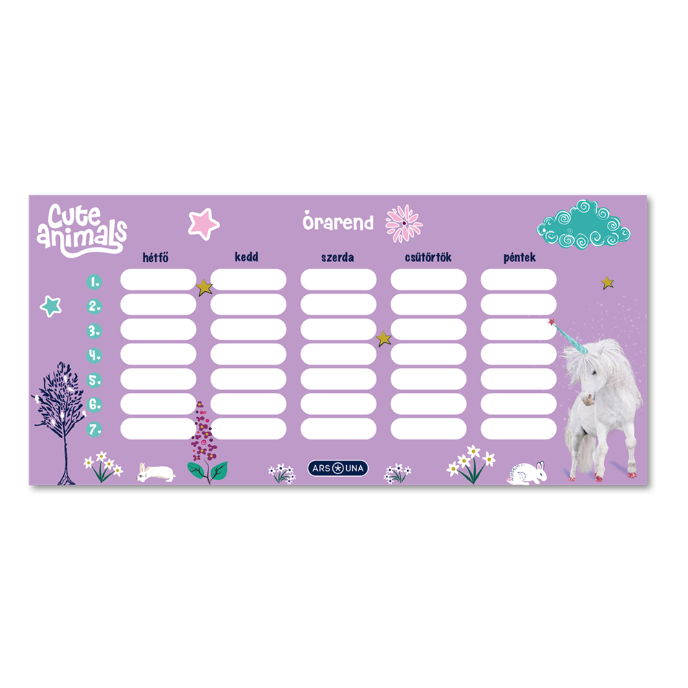 Órarend egylapos lányos, Ars Una UNICORN 25db/csomag kép