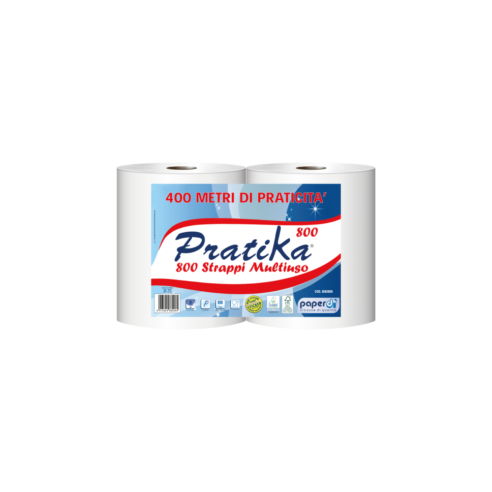 Ipari törlő 2 rétegű tekercses átmérő: 26 cm 800 lap/tek 2 tekercs/karton Paperdi Pratika 800_BI8S800 kép