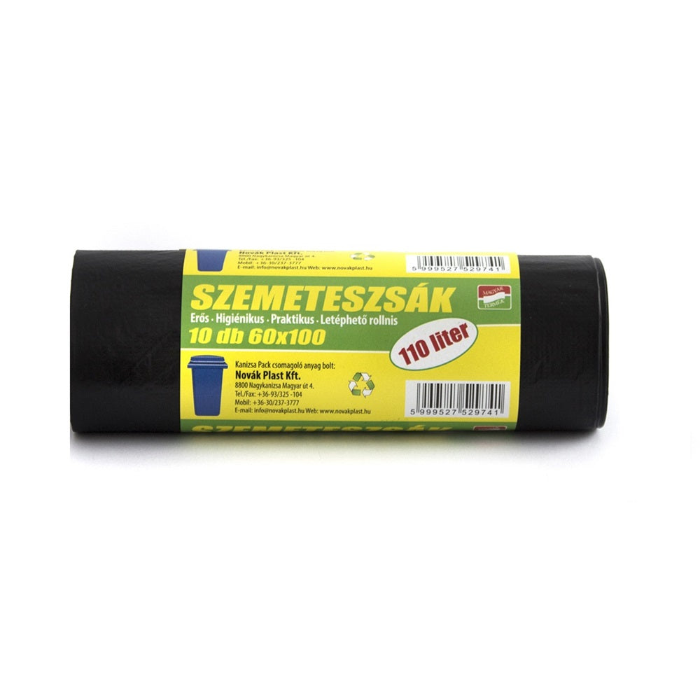 Szemeteszsák 110 liter 60 x 100 cm 25 mikron 10 db/tekercs fekete kép