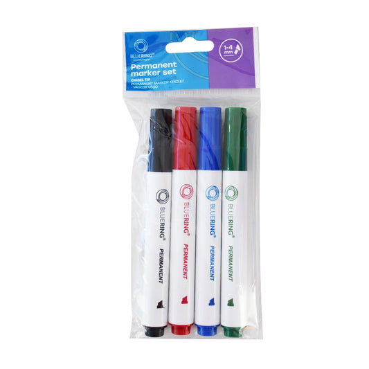 Alkoholos marker készlet, 1-4mm, vágott hegyű, hegyű 4-es készlet, Bluering® kép
