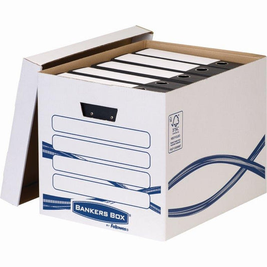 Archiváló konténer, karton, Fellowes® Bankers Box Basic Tall, 10 db/csomag, kék-fehér kép
