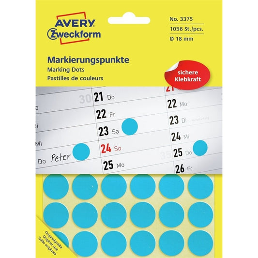 Etikett címke, o18mm, jelölésre, 24 címke/ív, 44 ív/doboz, Avery kék kép