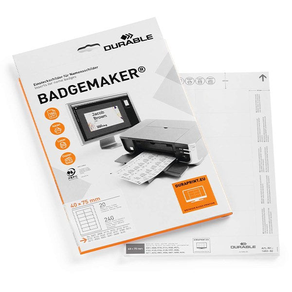 Betétlap névtáblához DURABLE 40x75 mm fehér 240 lapos