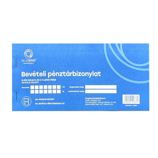 Bevételi pénztárbizonylat 25x3lapos B.318-102/A/V Bluering® kép