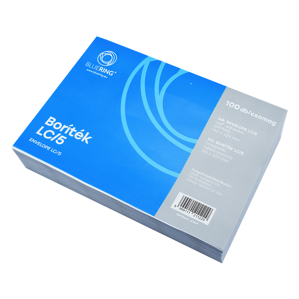 Boríték LC/5 öntapadó bélésnyomott 162×229mm Bluering® 100 db/csom fehér kép