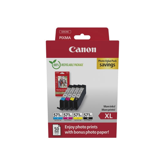 Canon CLI571XL BCMY tintapatron + 10x15 fényes fotópapír multipack ORIGINAL kép