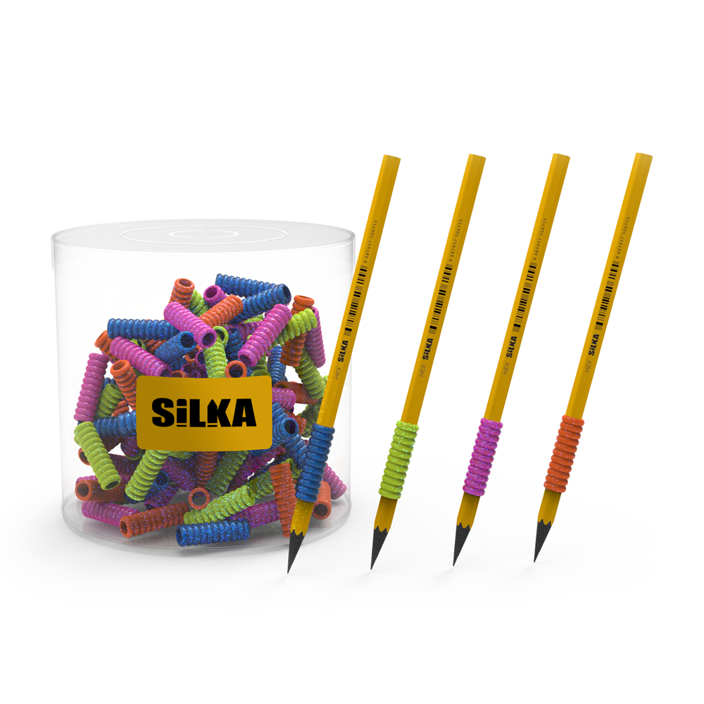 Ceruza markolat, spirál, szilikon, csillám, 72 db/display, Silka kép