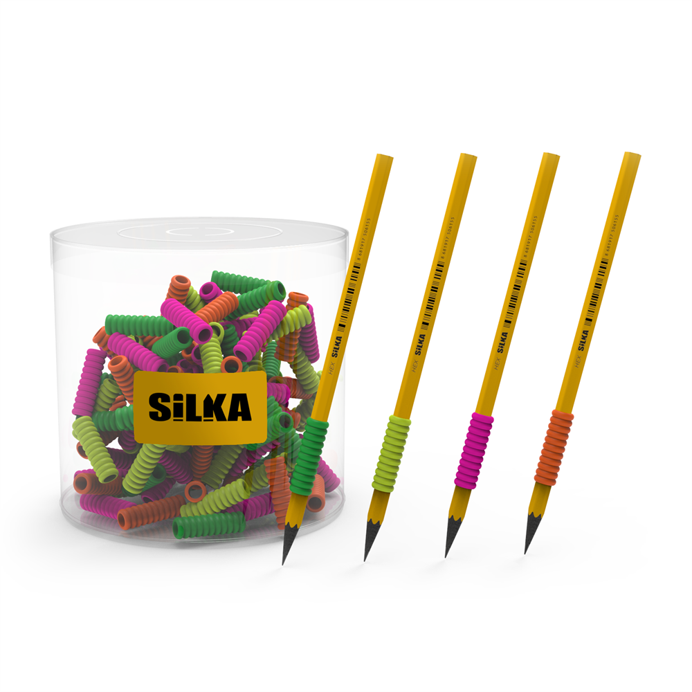 Ceruza markolat, spirál, szilikon, neon, 72 db/display, Silka kép