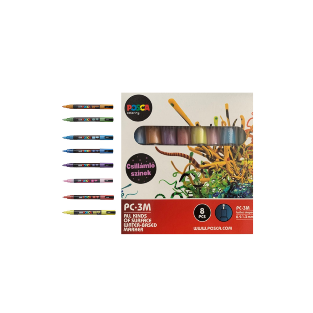 Dekormarker 0,9-1,3mm, Uni Posca PC-3M 8 db-os készlet, csillámló kép