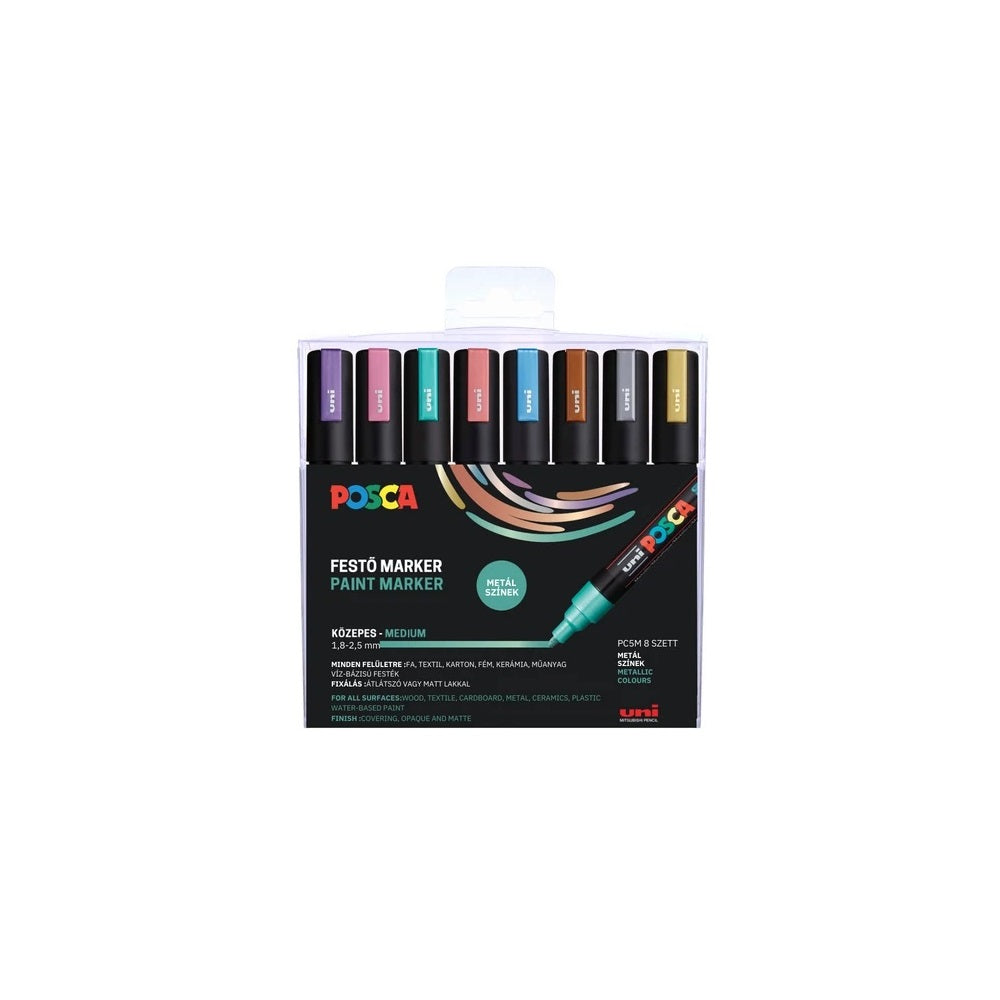 Dekormarker 0,9-1,3mm, Uni Posca PC-3M 8 db-os készlet. metál kép