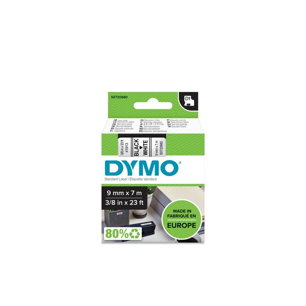 Feliratozógép szalag Dymo D1 S0720680/40913 9mmx7m, ORIGINAL, fekete/fehér kép
