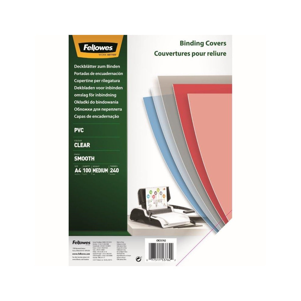 Előlap, A4, 240 mikron, 100 db/csomag, Fellowes® víztiszta kép
