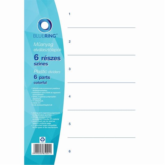 Elválasztólap, színes műanyag 6 részes Bluering® kép