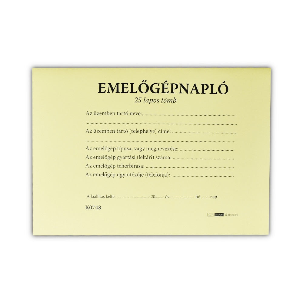 Emelőgépnapló 24 lapos A/5 fekvő D.E.938 kép