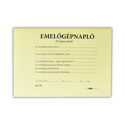 Emelőgépnapló 24 lapos A/5 fekvő D.E.938 kép