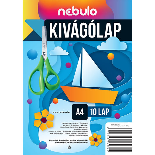 Enyvezetlen kivágóminta A4, vegyes színek, 10 lap/csomag, Nebulo kép