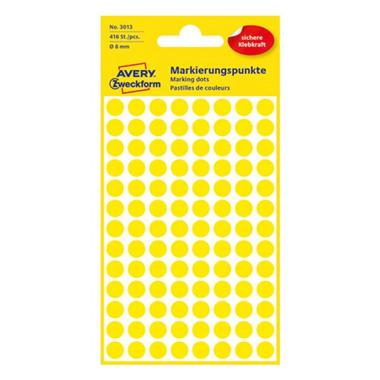 Etikett AVERY 3013 jelölőpont 8mm sárga 416 darabos