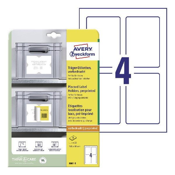 Etikett AVERY 8001-5 120x80 mm hordozó címke 20 címke/csomag