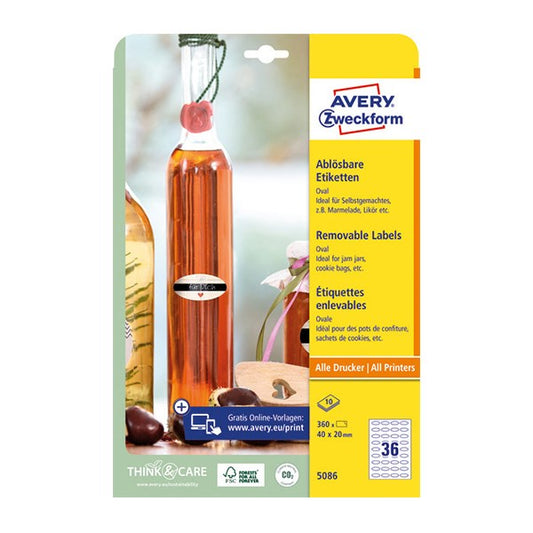 Etikett AVERY L5086  40x20mm ovális visszaszedhető 10 íves