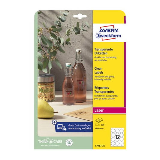 Etikett AVERY L7787-25 60 mm víztiszta átlátszó kör 25 íves