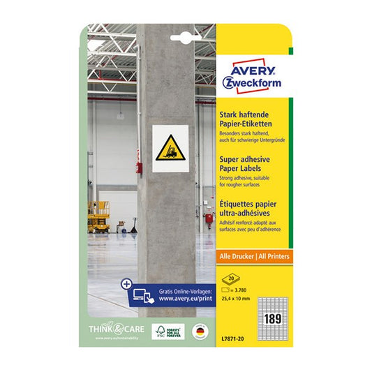 Etikett AVERY L7871-20 25,4x10 mm szuper öntapadó 20 íves