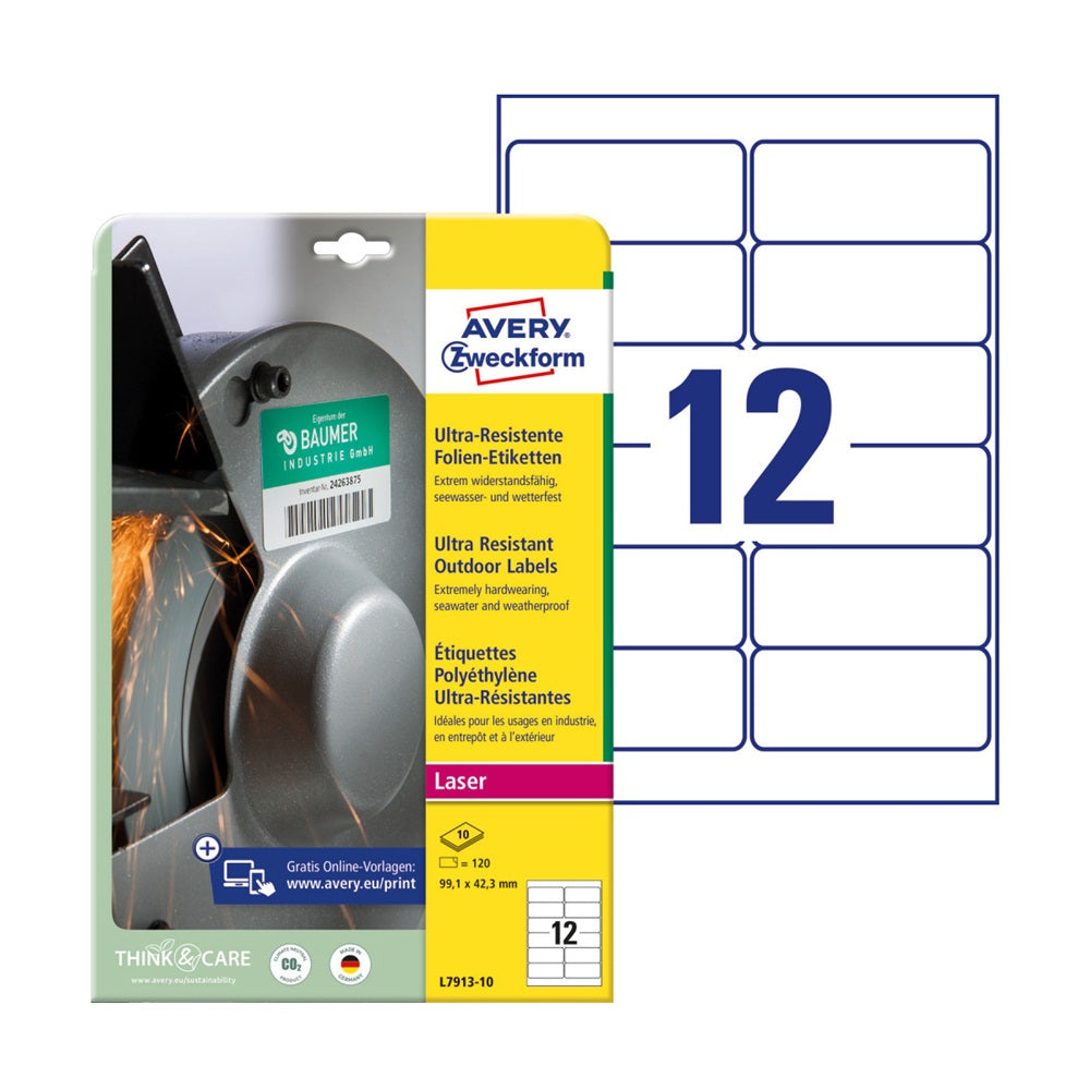 Etikett címke, 99,1 x42,3mm, ultra ellenálló 12 címke/ív, 10 ív/doboz, Avery fehér kép