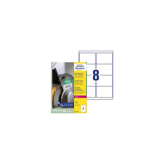 Etikett címke, 99,1 x67,7mm, ultra ellenálló 8 címke/ív, 40 ív/doboz, Avery fehér kép